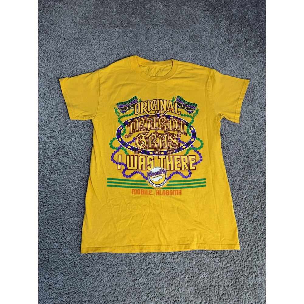 MoonPie Shirt Mens S Yellow Mardi Gras Graphic Crew Neck Cotton Jersey